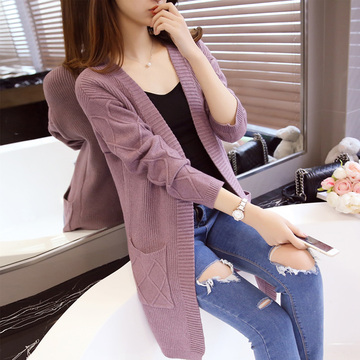 春秋装新款2016女装韩版中长款宽松显瘦针织开衫女毛衣外套披肩