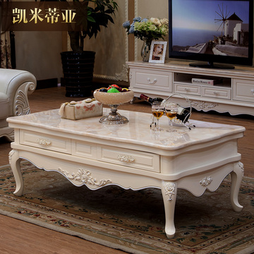 凯米蒂亚 欧式大理石茶几电视柜组合简约客厅小户型白色套装家具
